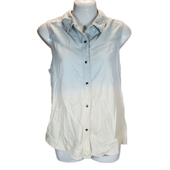 VINTAGE HAVANA fringed back dip dye sleeveless button down S - Picture 1 of 6